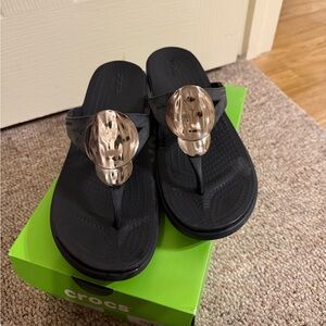 Black Crocs Sandals with Silver Accents